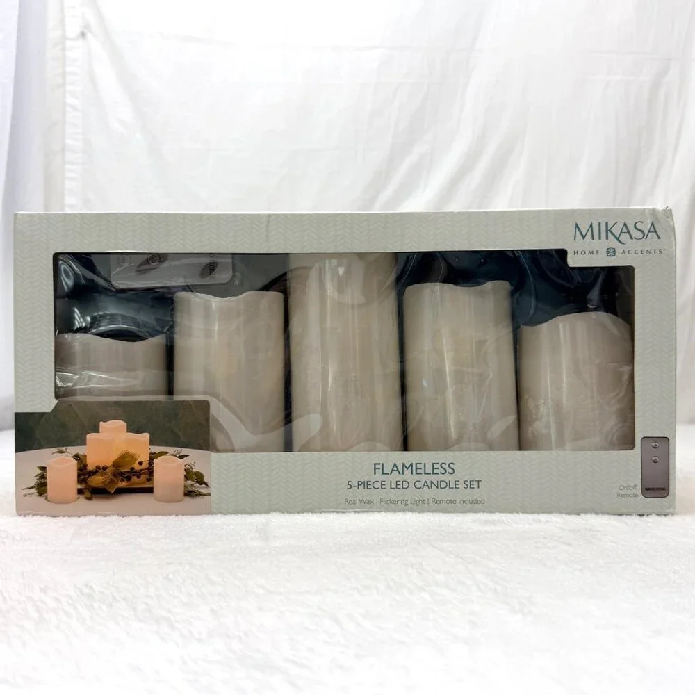 Mikasa Home Accents Flameless 5-Piece LED Candle Set Real Wax Flickering Light